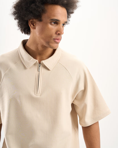 Beige Zip-Up Polo