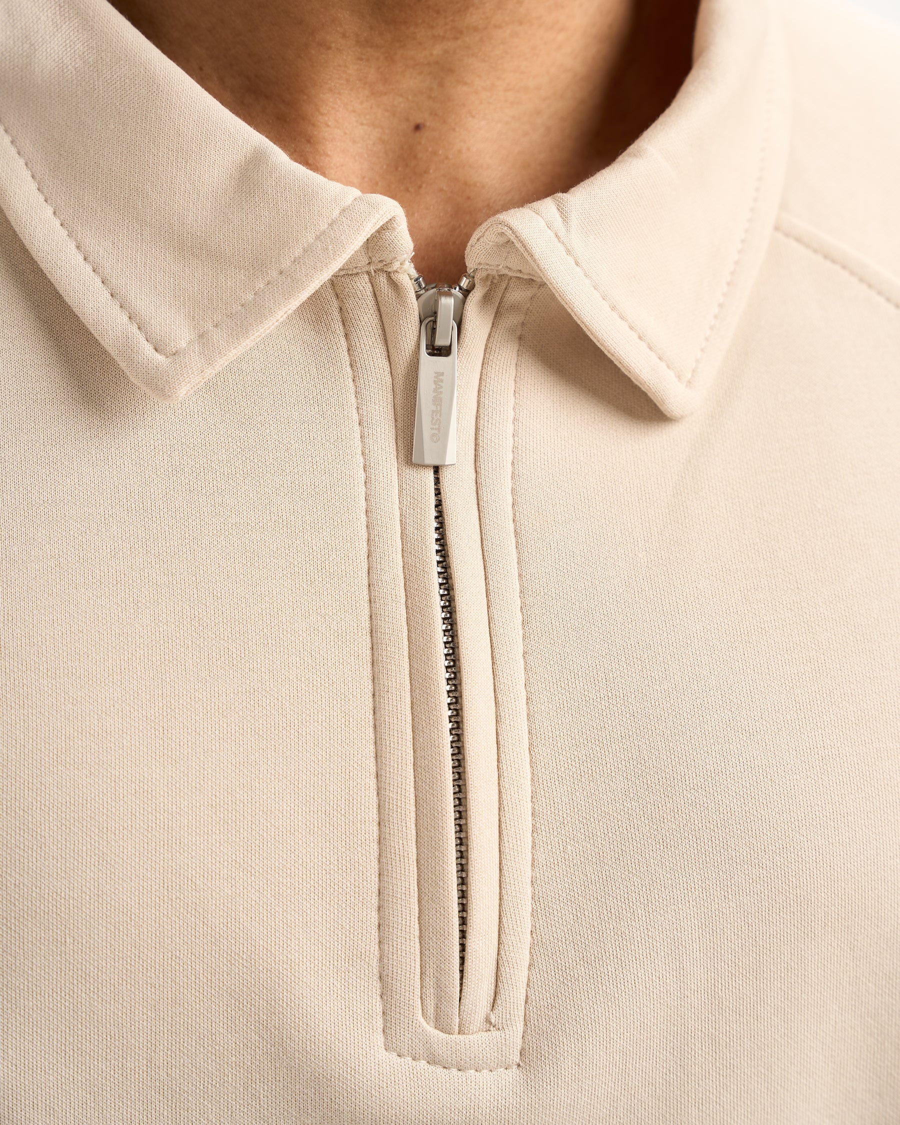 Beige Zip-Up Polo