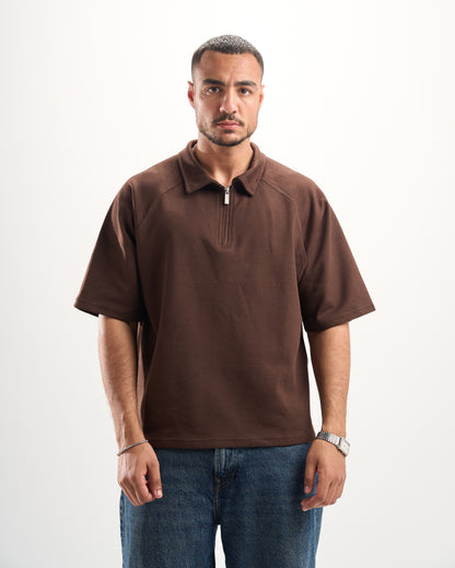 Brown Zip-Up Polo