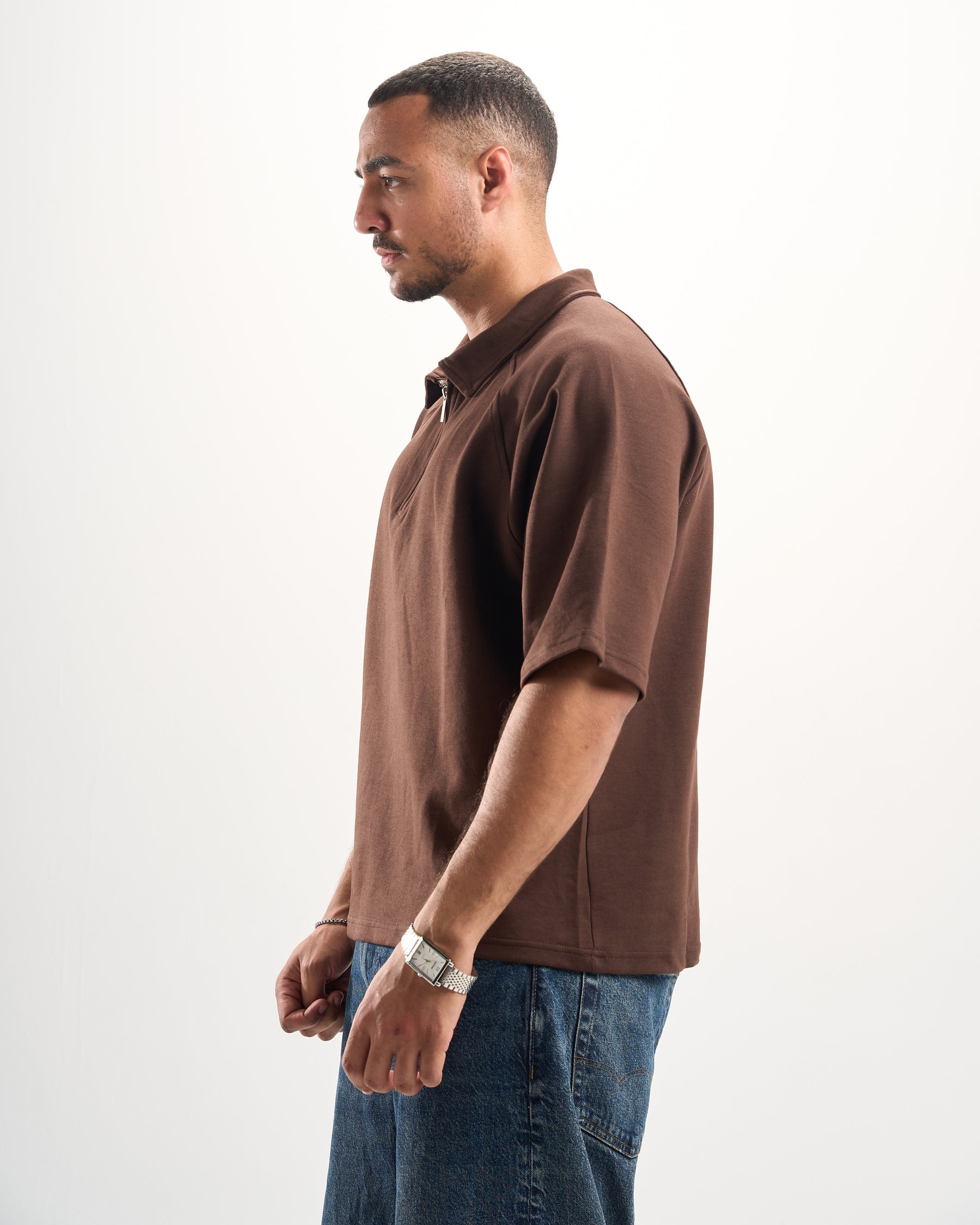 Brown Zip-Up Polo