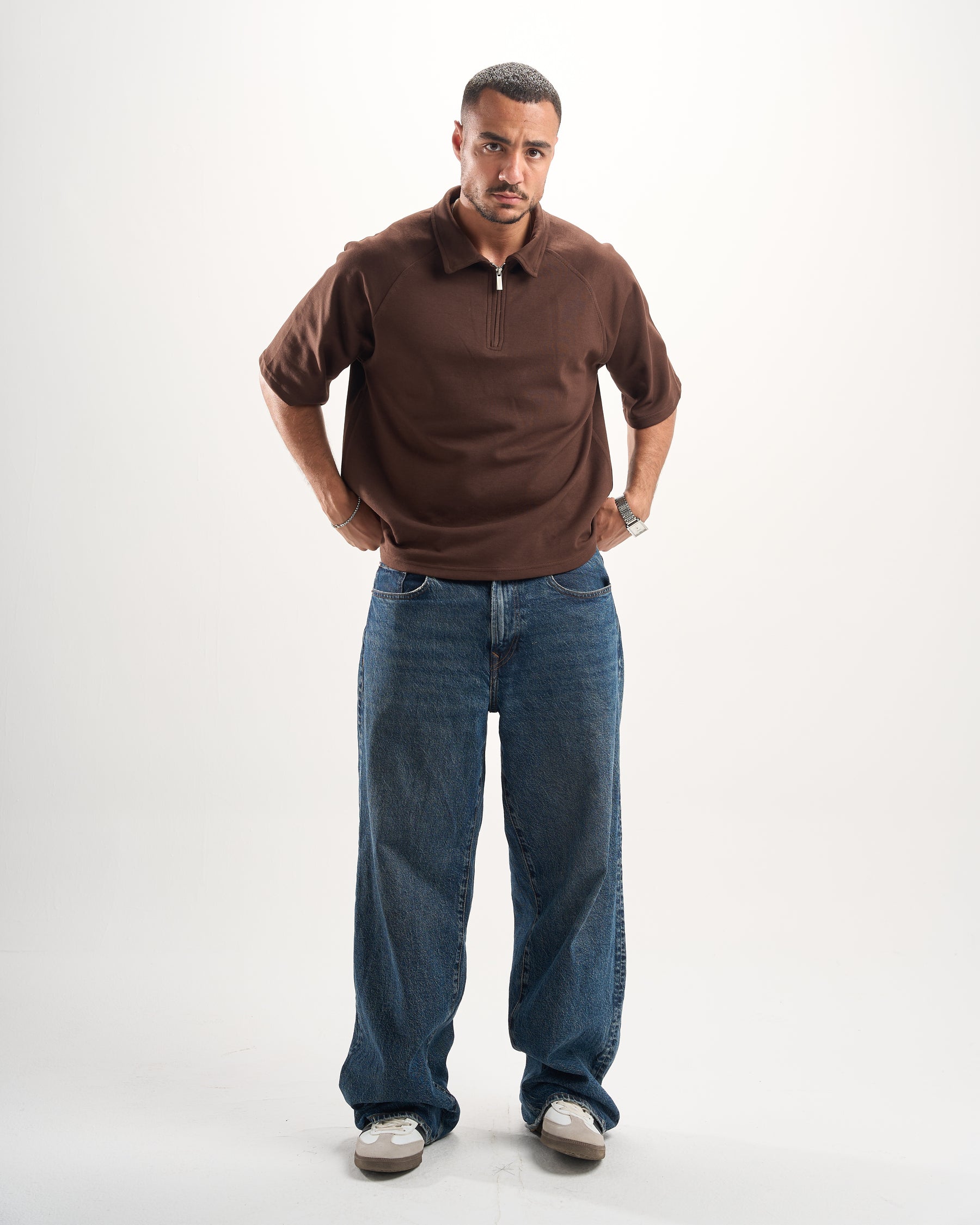 Brown Zip-Up Polo