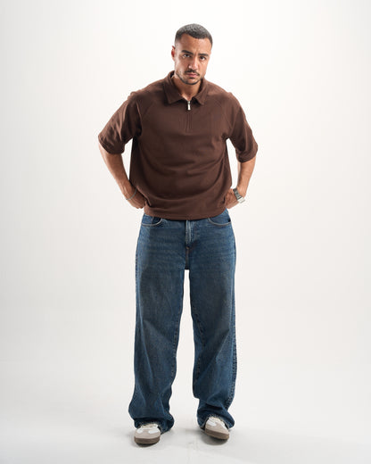 Brown Zip-Up Polo