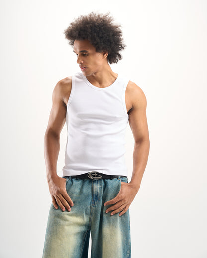 White Ribbed Tank Top