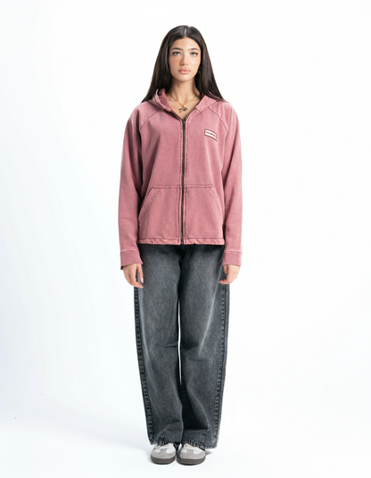 Pink Vintage Wash Zip-Up Hoodie