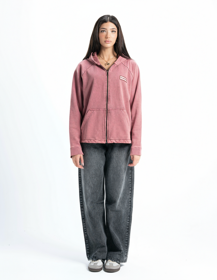 Pink Vintage Wash Zip-Up Hoodie
