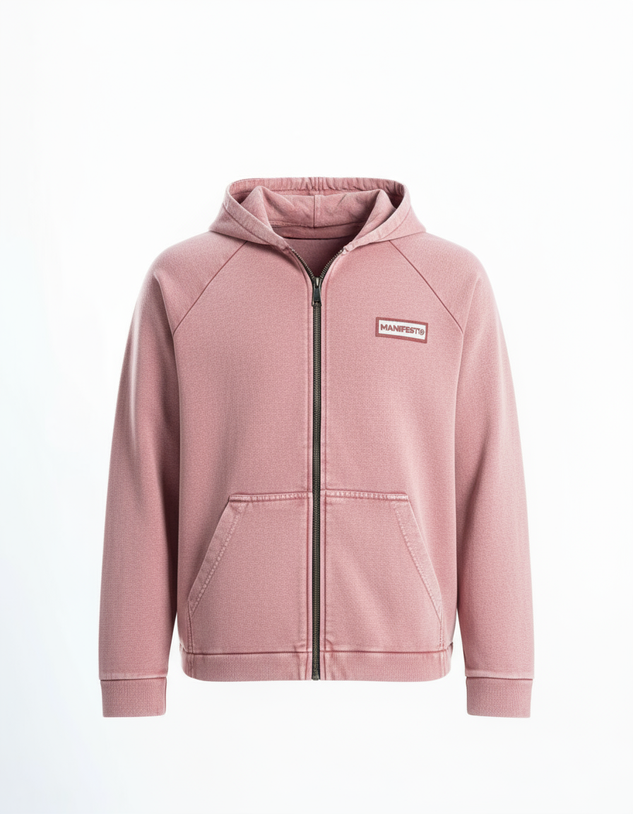 Pink Vintage Wash Zip-Up Hoodie