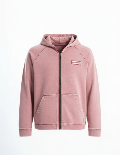 Pink Vintage Wash Zip-Up Hoodie